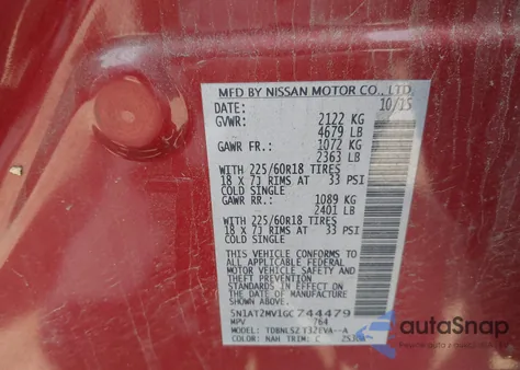 2016 Nissan Rogue Sl from USA, damaged, VIN 5N1AT2MV1GC744479